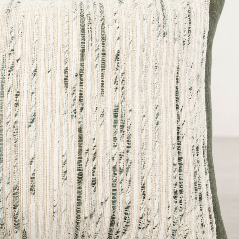 Ema Silk/Cotton Cushion Lumbar - Olive — silk and cotton weave catching light across its ridges