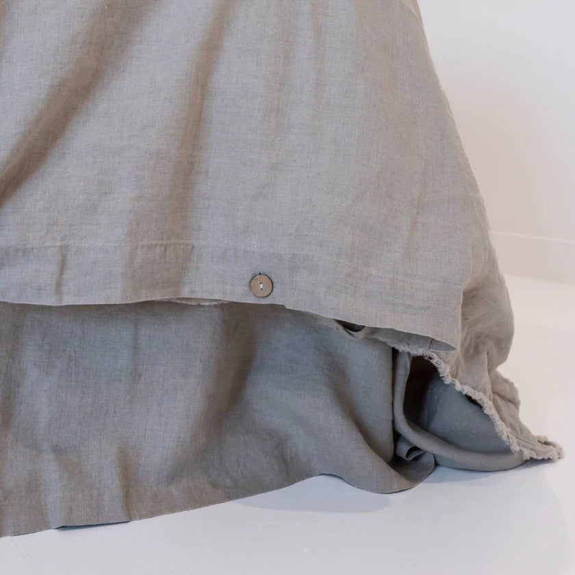 Coastalis Living + Design French Linen Quilt Cover button and fabric detail in Natural