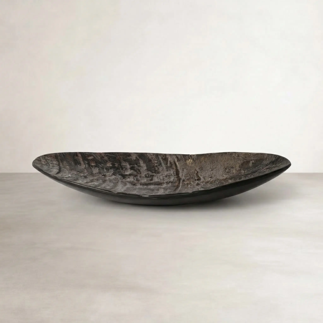 Oval Horn Salt Dish — shallow elongated dish in natural buffalo horn