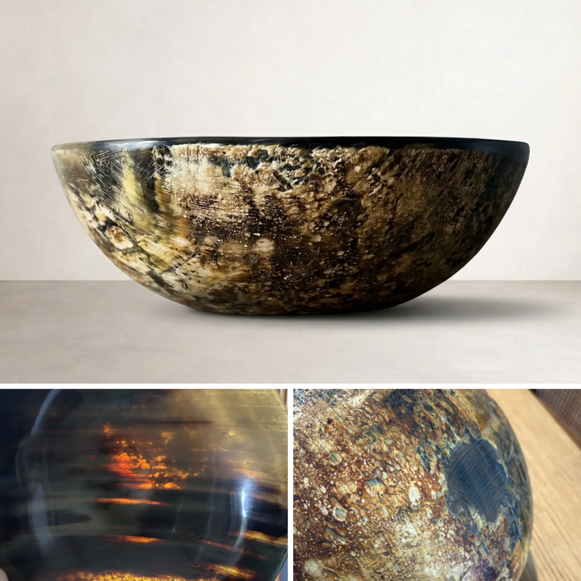 a textured polished bowl made from buffalo horn