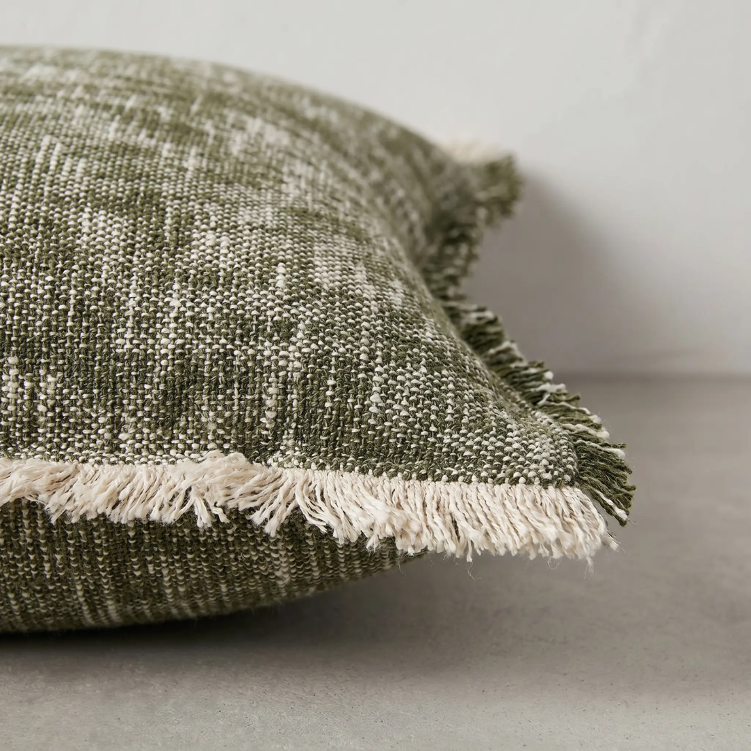 Sero Cotton Cushion — textured slub cotton with shifting olive colour