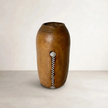 Tutsi Milk Jug Vintage — barrel-shaped hand-carved wooden jug with silver metal inlay
