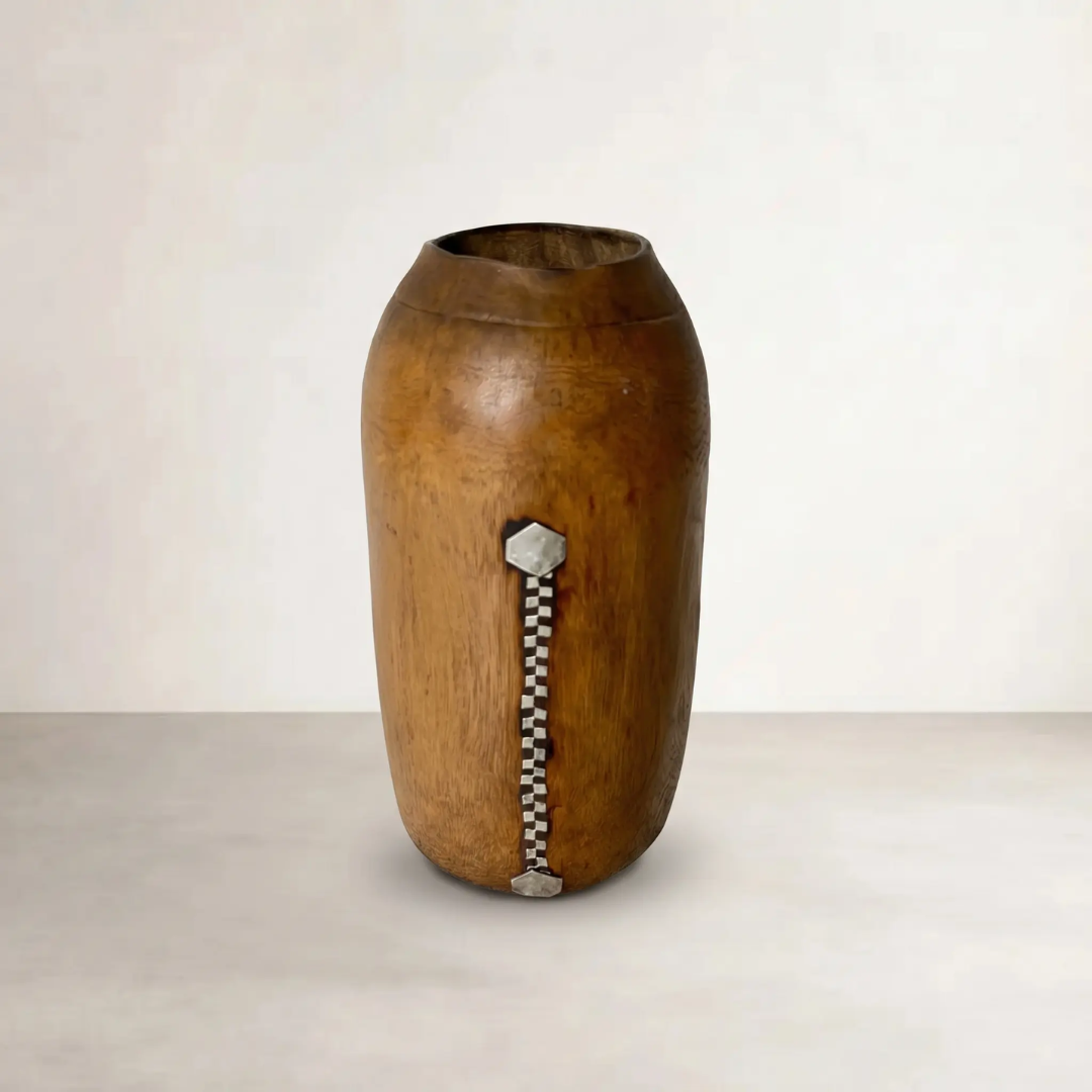 Tutsi Milk Jug Vintage — aged timber with uneven tones and hand-shaped surface