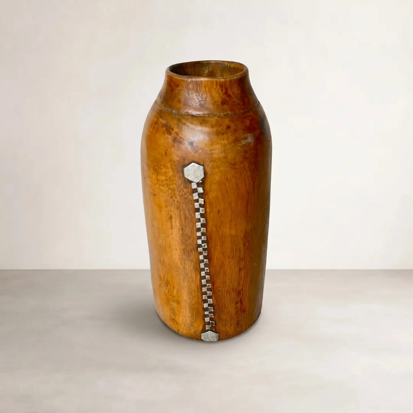 Tutsi Milk Jug Vintage — upright carved milk jug with irregular grain