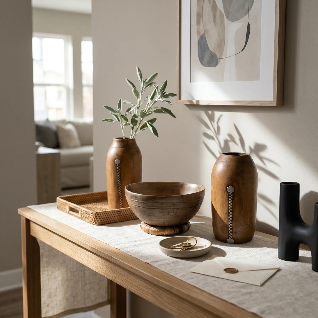 Tutsi Milk Jug Vintage — hand-worked wood surface against a slim silver inlay