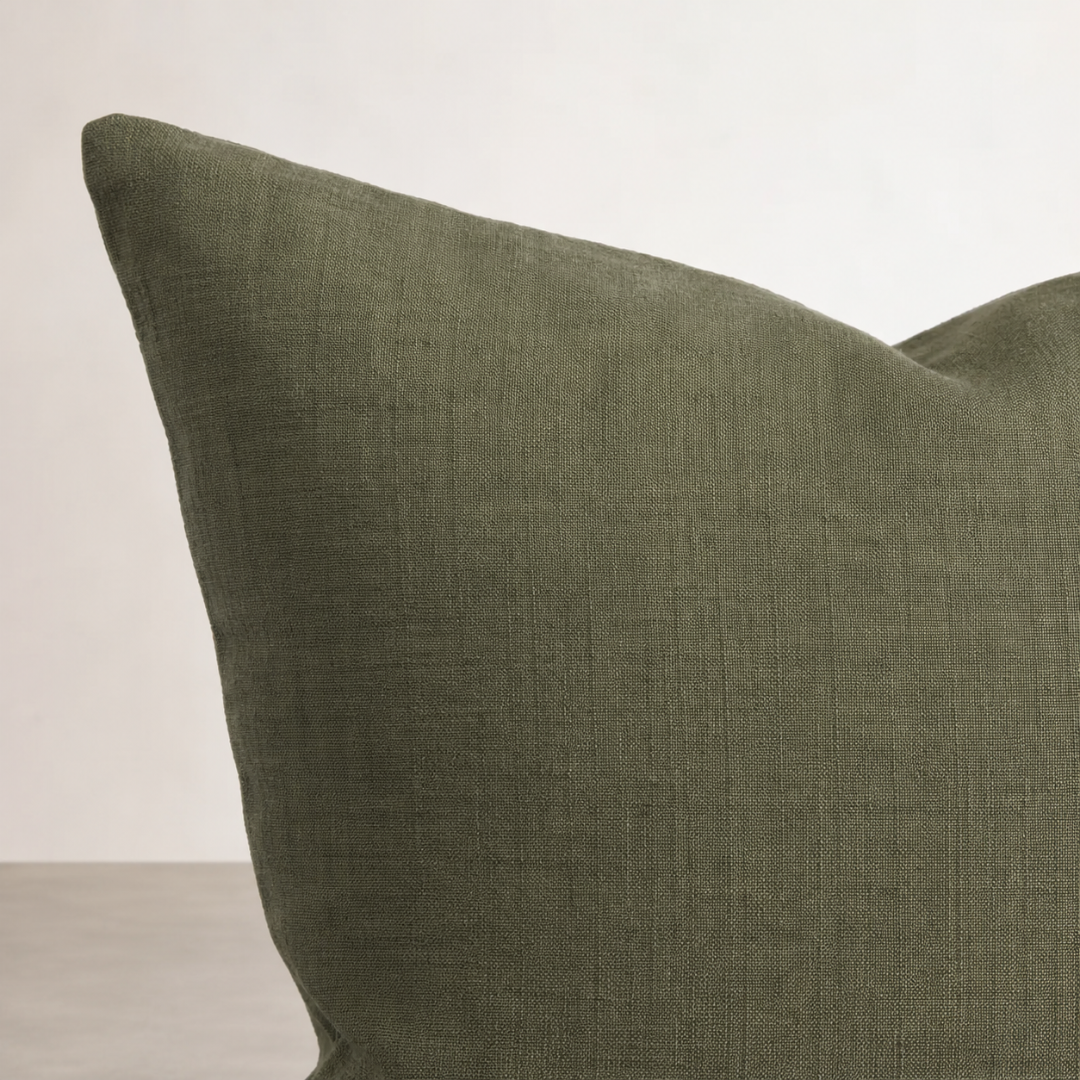 Una Cushion - Olive — square olive cushion with clean knife-edge profile