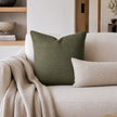 Una Cushion - Olive — handwoven olive linen-cotton holding its shape