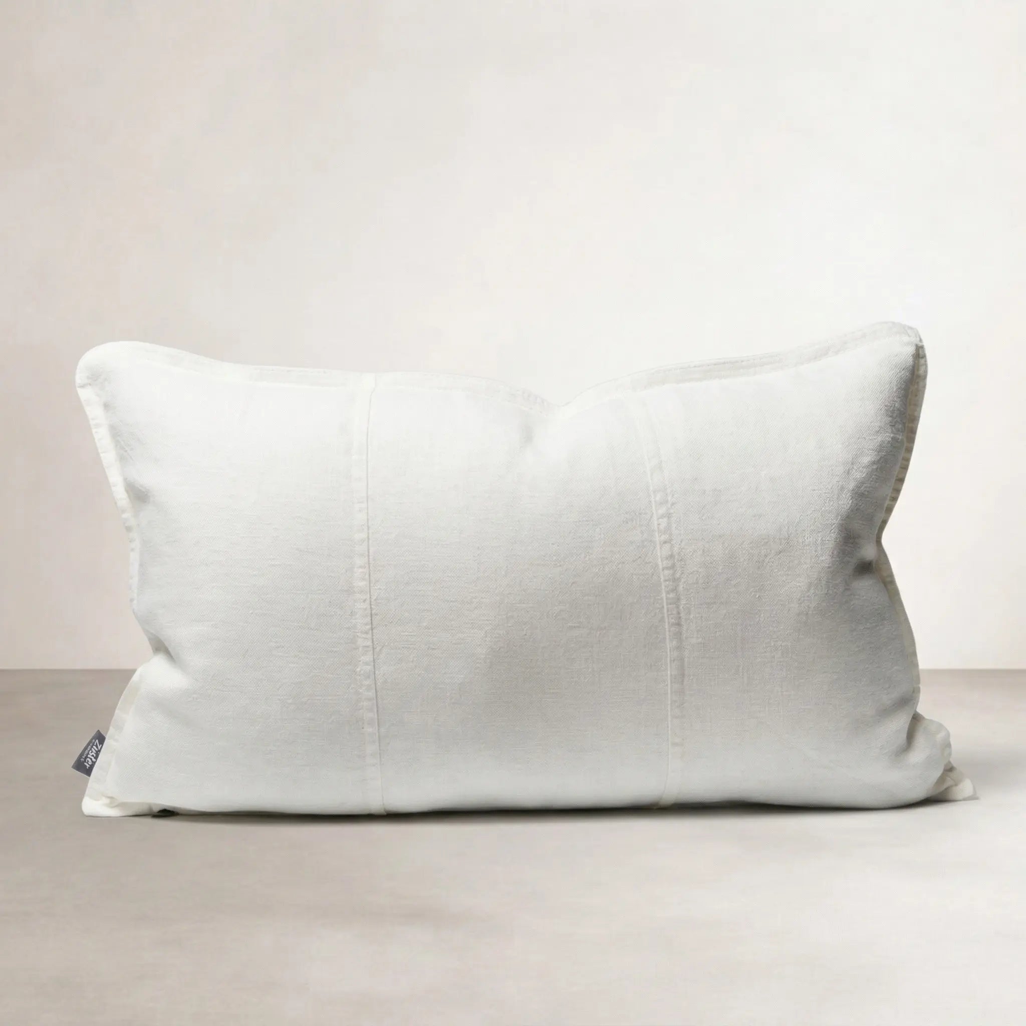 Luca Linen Outdoor Lumbar Cushion — weather-treated washed linen with panel stitch detail