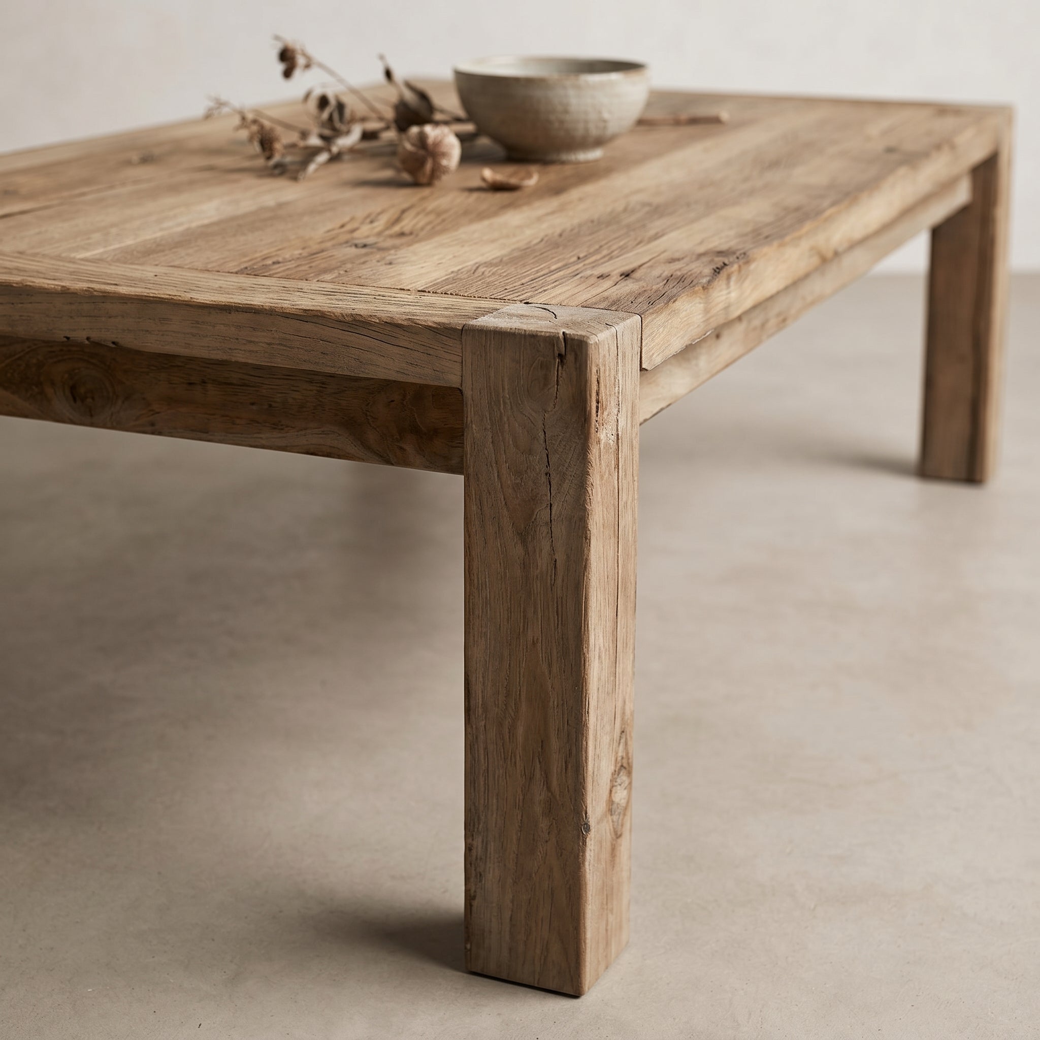 Wooden table with a rustic design on a plain background