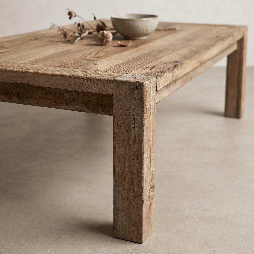 Wooden table with a rustic design on a plain background
