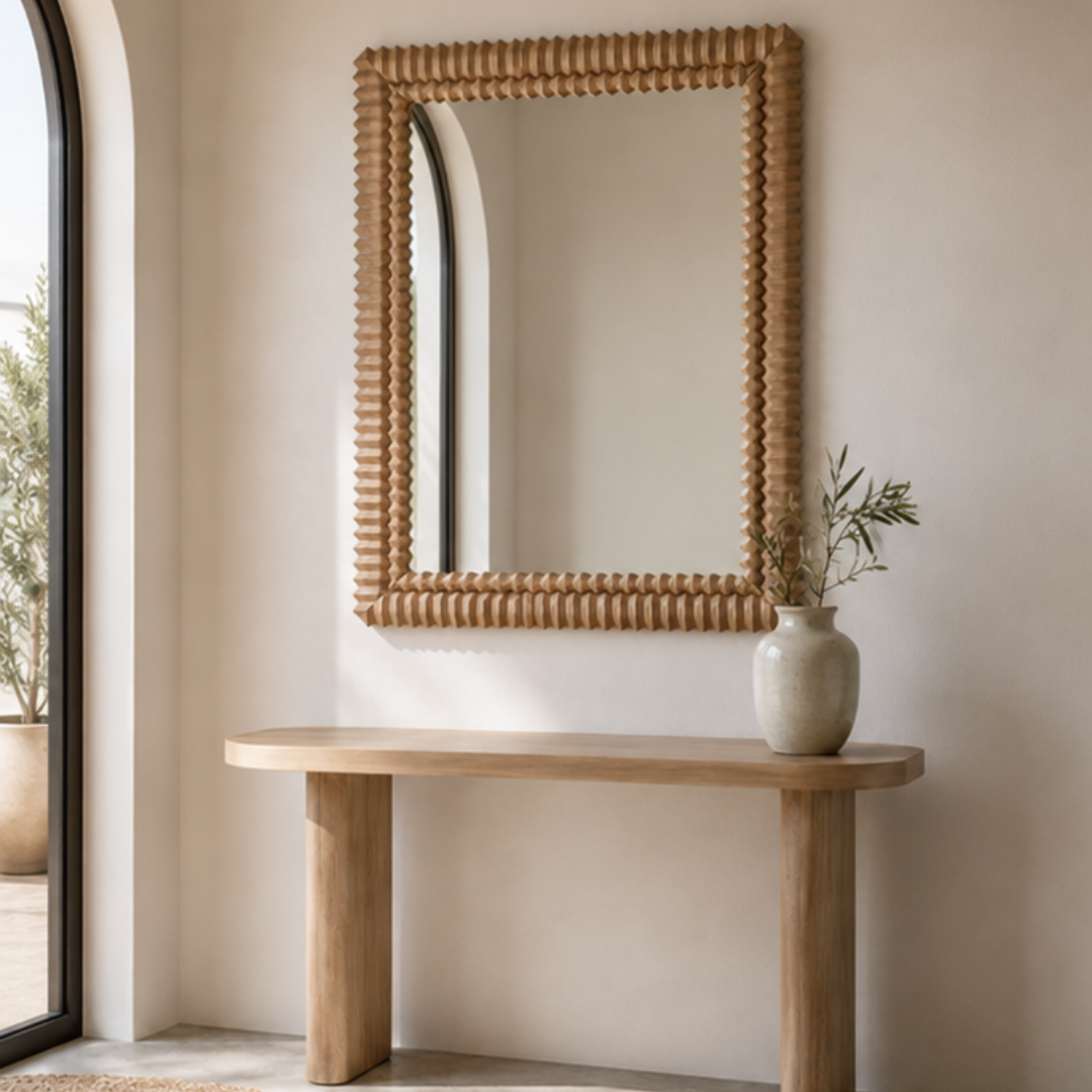 Anda Wall Mirror — natural unstained grain showing through the frame
