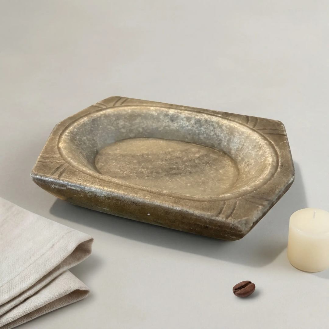 Reclaimed Stone Mortar — interior worn glassy-smooth from decades of use