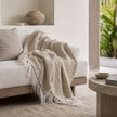 Wabi Throw — hand-spun ivory linen throw with tassel fringe