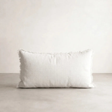 Coastalis Living + Design Bedouin Linen Lumbar Cushion in Ivory with fringed edges