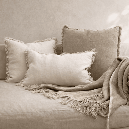 Briar Reversible Frayed Linen Cushion Cover - Lumbar - Coastalis