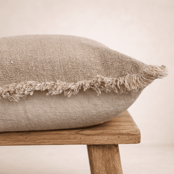 Briar Reversible Frayed Linen Cushion Cover — Natural & White Long Lumbar Statement | Coastalis Living + Design