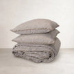 Coastalis Living + Design French Linen Pillowcase and Quilt Cover stack in Olive Pencil Stripe