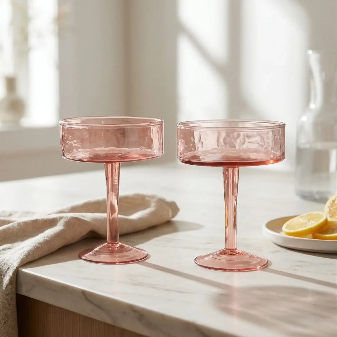 Calypso Blush Hammered Recycled Glass Coupe — Set of 2