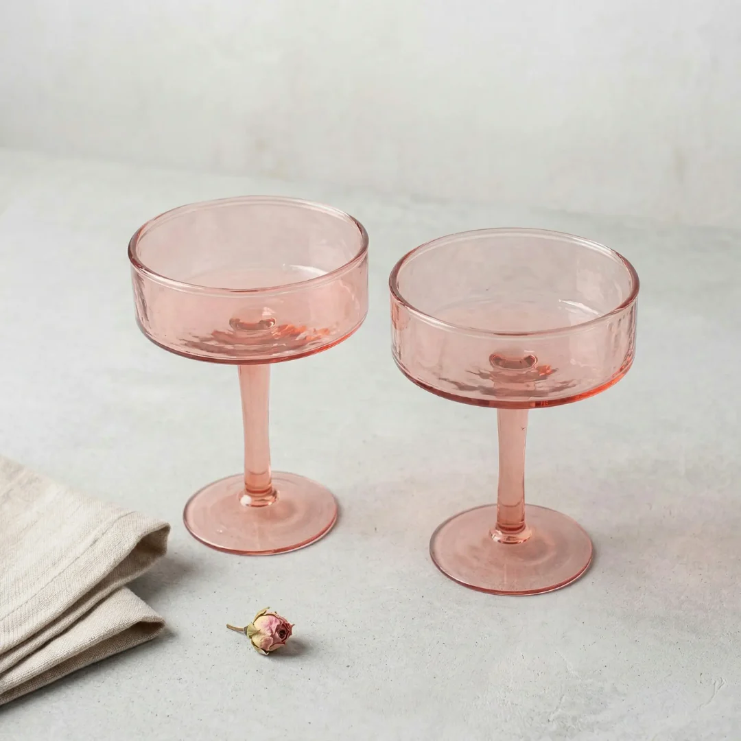 Calypso Blush Hammered Recycled Glass Coupe — Set of 2