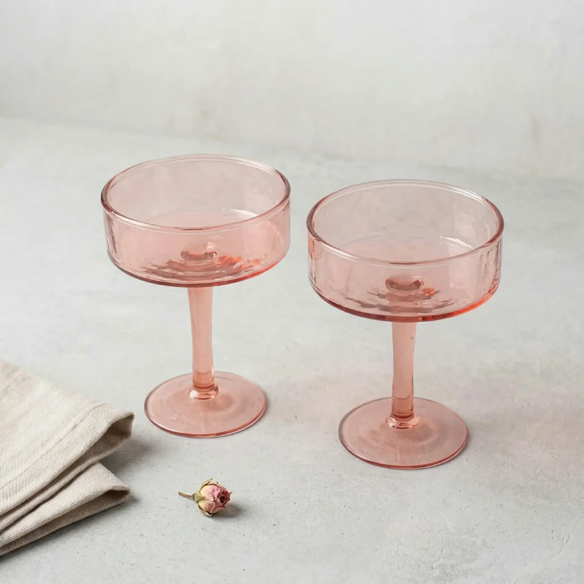 Calypso Blush Hammered Recycled Glass Coupe — Set of 2