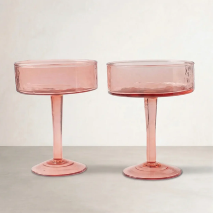 Calypso Blush Hammered Recycled Glass Coupe — Set of 2