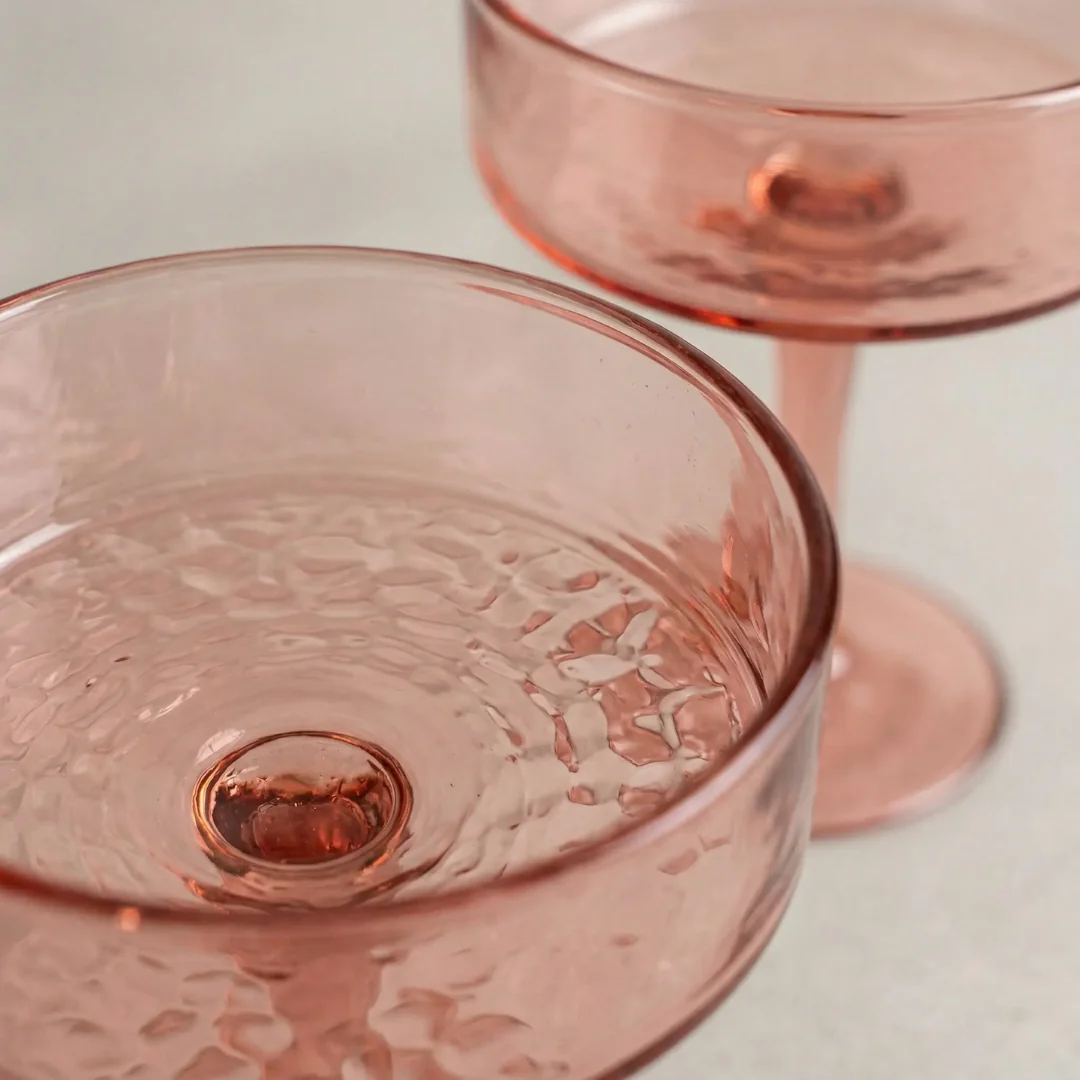 Calypso Blush Hammered Recycled Glass Coupe — Set of 2