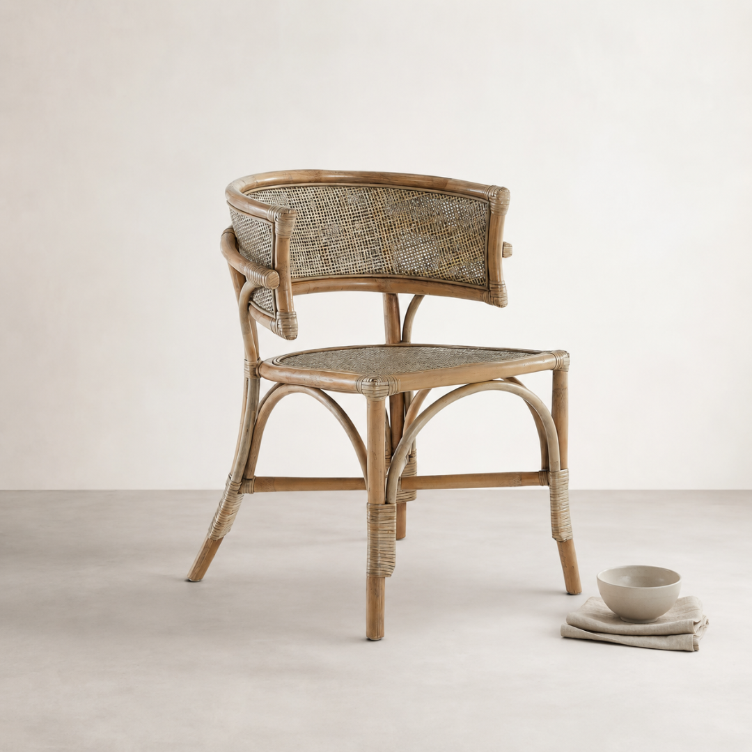 Cana Dining Chair — finely woven cane insert between the back supports