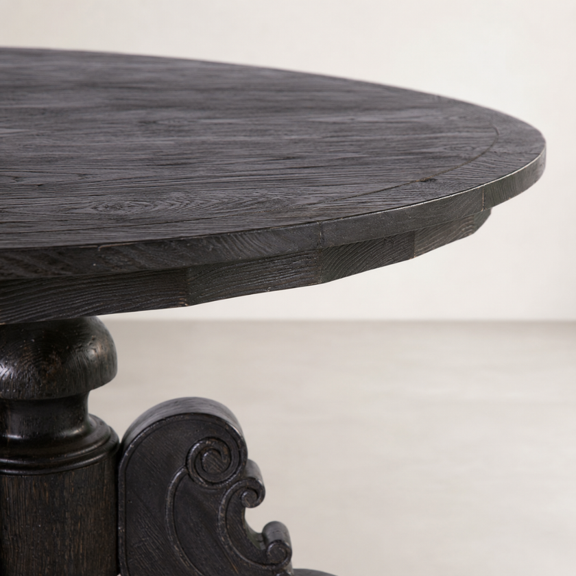 Caribbean Round Dining Table — deep charcoal finish over solid beech