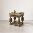 Casablanca Side Table — geometric carved frieze beneath the top