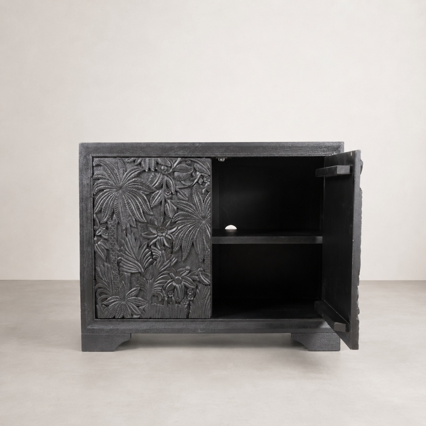 Castaway 2 Door Cabinet - Black — mango wood cabinet with internal shelves in black