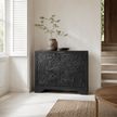 Castaway 2 Door Cabinet - Black — graphic tropical relief across two black doors