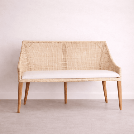 Charlotte Rattan Bench Seat – Natural Whitewash | Coastalis Living + Design