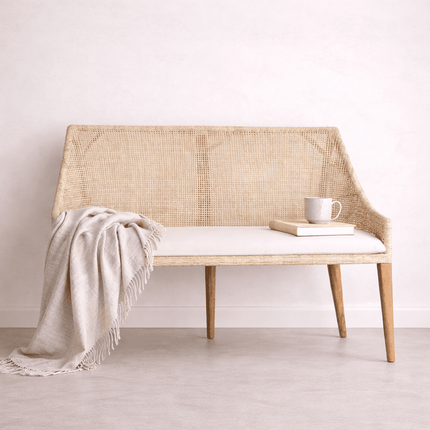 Charlotte Rattan Bench Seat – Natural Whitewash | Coastalis Living + Design