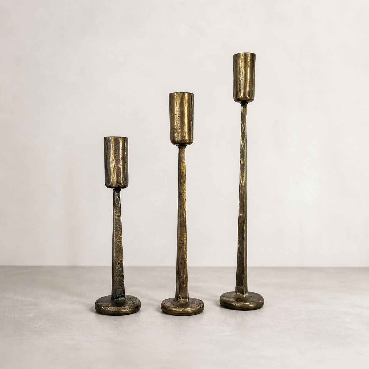 Vesta Forged Iron Candle Stands — Set of 3
