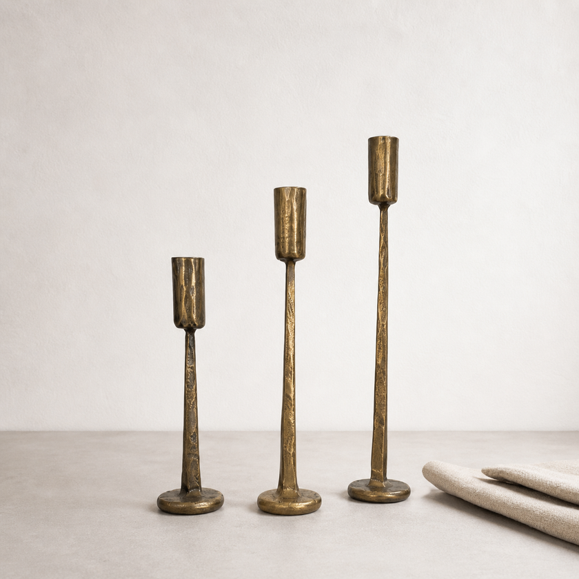 Vesta Forged Iron Candle Stands — Set of 3