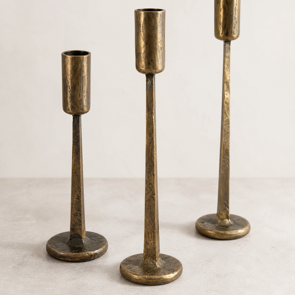 Vesta Forged Iron Candle Stands — Set of 3