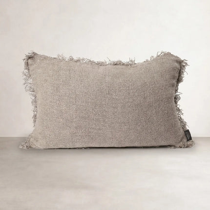 Coastalis Living + Design Bedouin Linen Lumbar Cushion in Natural with fringed edges