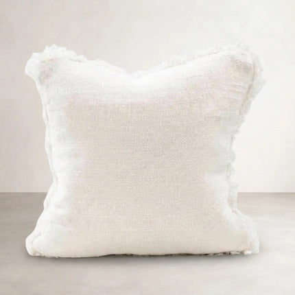 Coastalis Living + Design Bedouin Handwoven Linen Cushion 50x50 in White with fringed edges