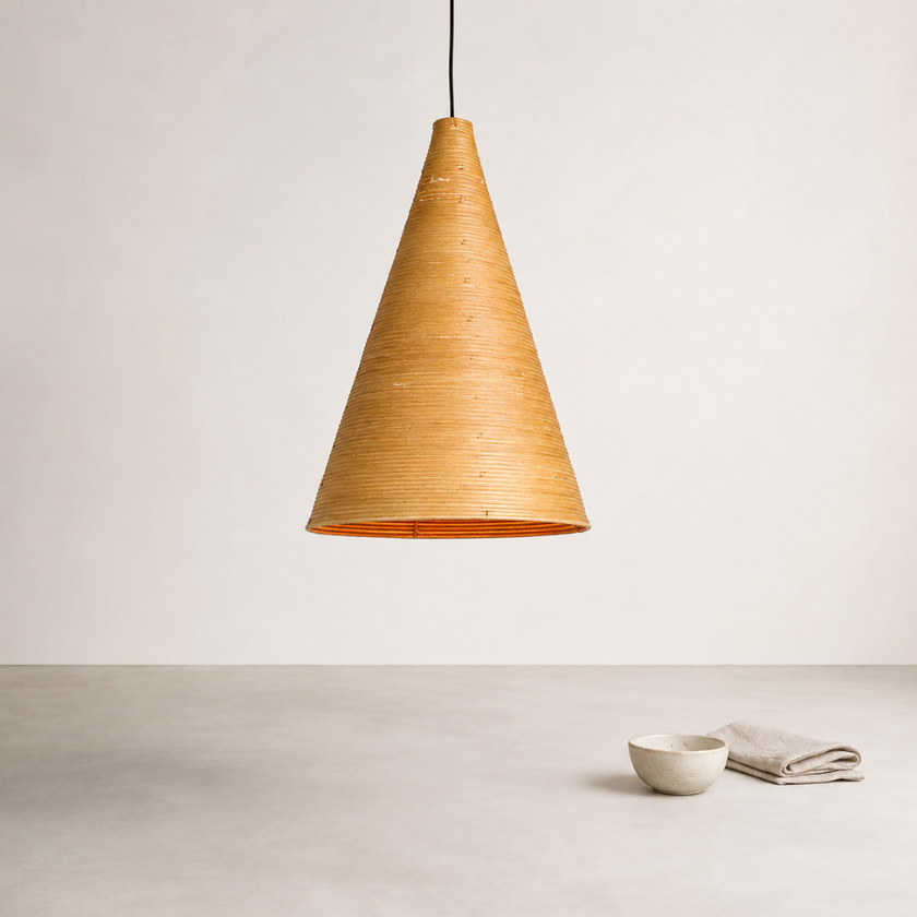 Cono Pendant — ribbed weave running vertically up the cone