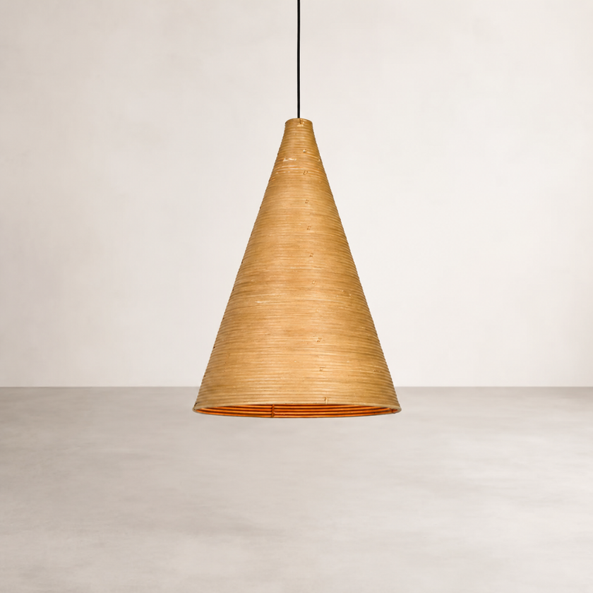 Cono Pendant — tall conical pendant shade in handwoven rattan