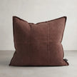 Eadie Lifestyle Luca Linen Cushion in Plum, front view of square cushion with washed linen texture