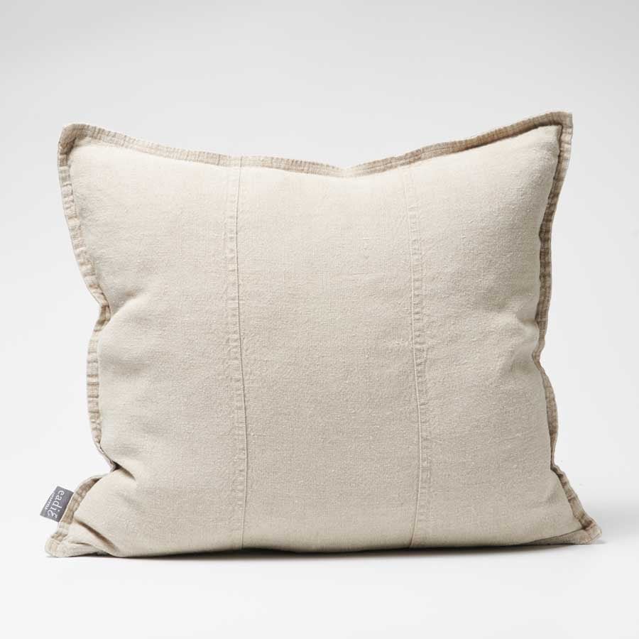 Luca Linen Outdoor Cushion - Natural — loosely woven natural linen with invisible outdoor coating