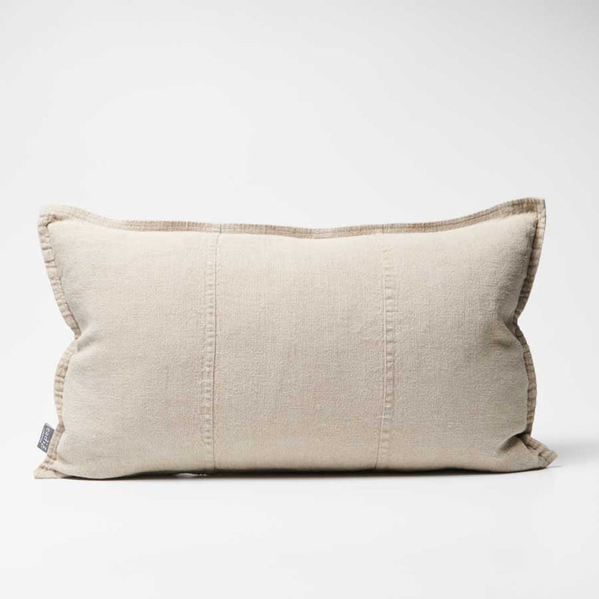Luca Linen Outdoor Cushion - Natural — garment-dyed natural linen with colour set in the weave