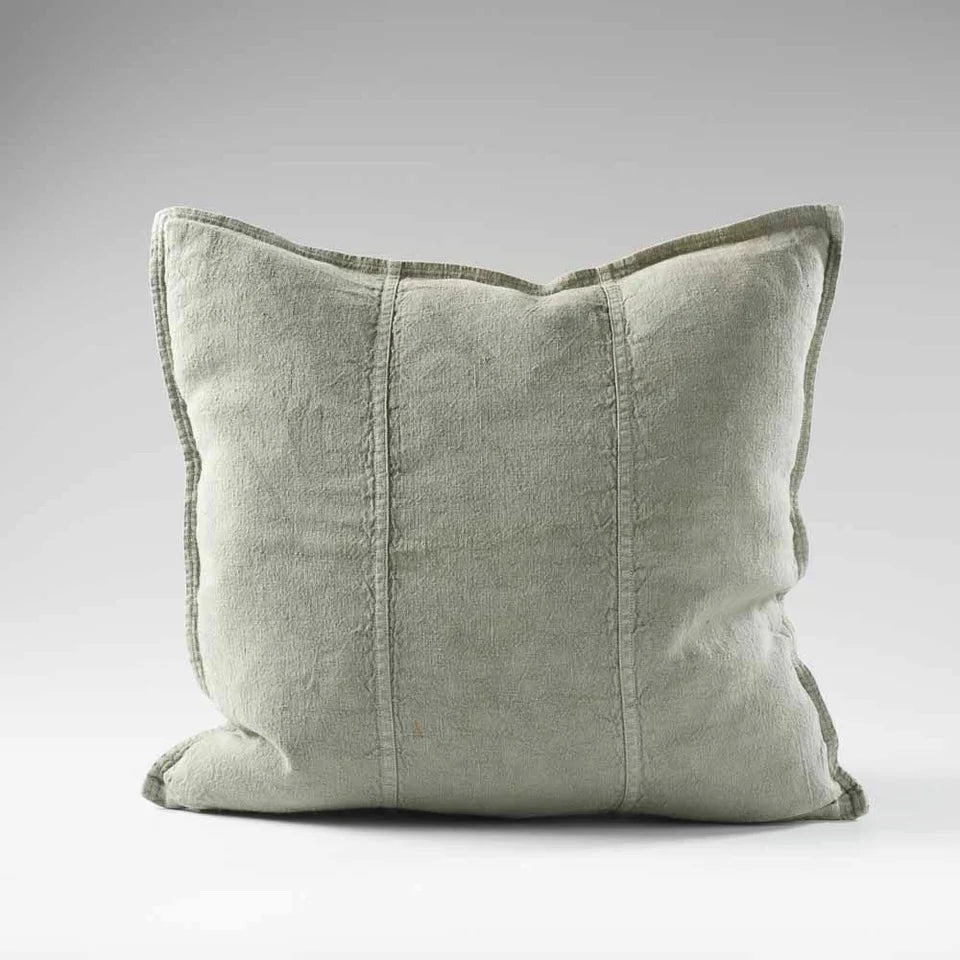 Luca Linen Outdoor Lumbar Cushion — weather-treated washed linen with panel stitch detail