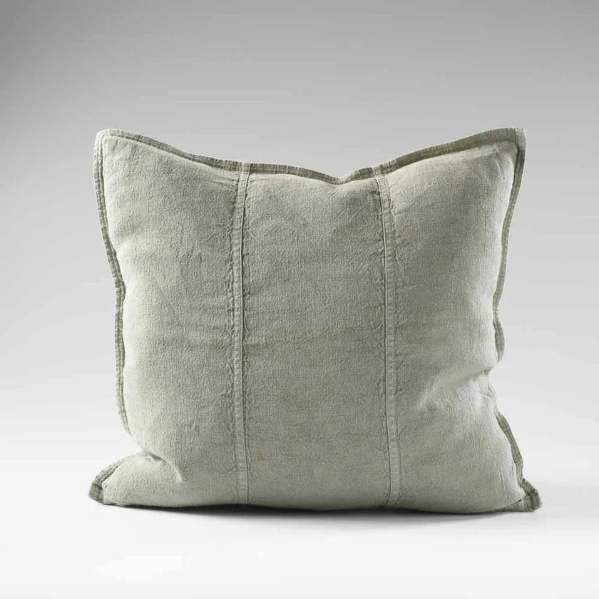 Luca Linen Outdoor Lumbar Cushion — weather-treated washed linen with panel stitch detail