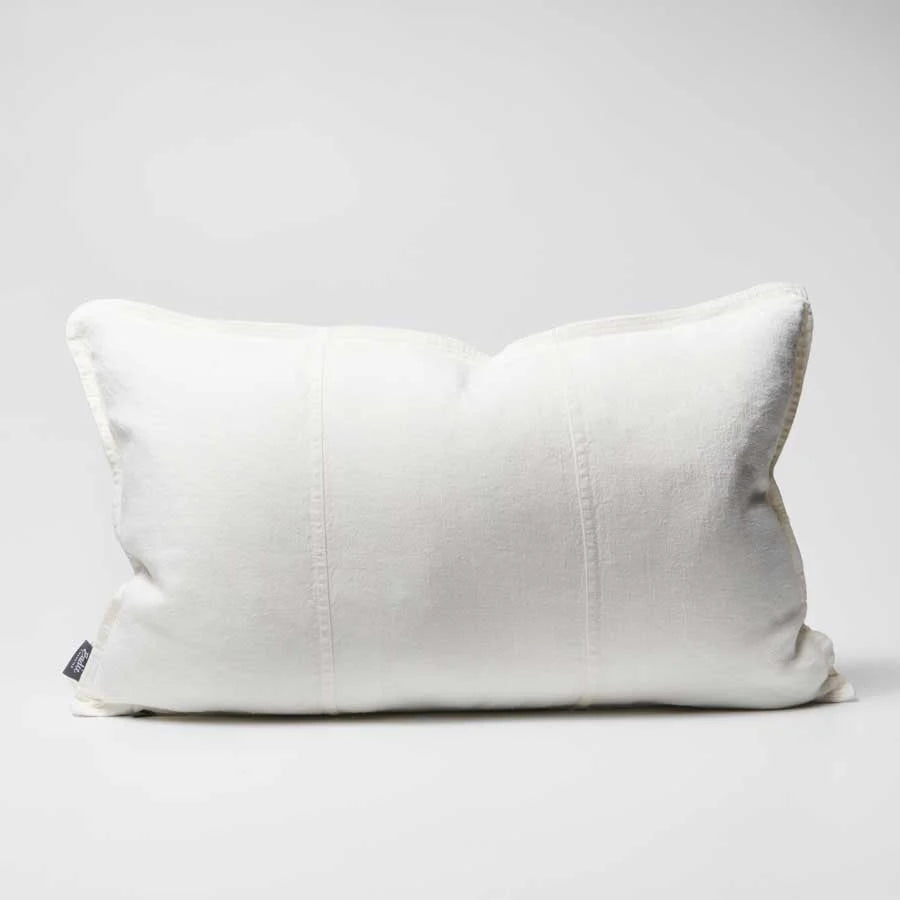 Luca Linen Outdoor Lumbar Cushion — weather-treated washed linen with panel stitch detail