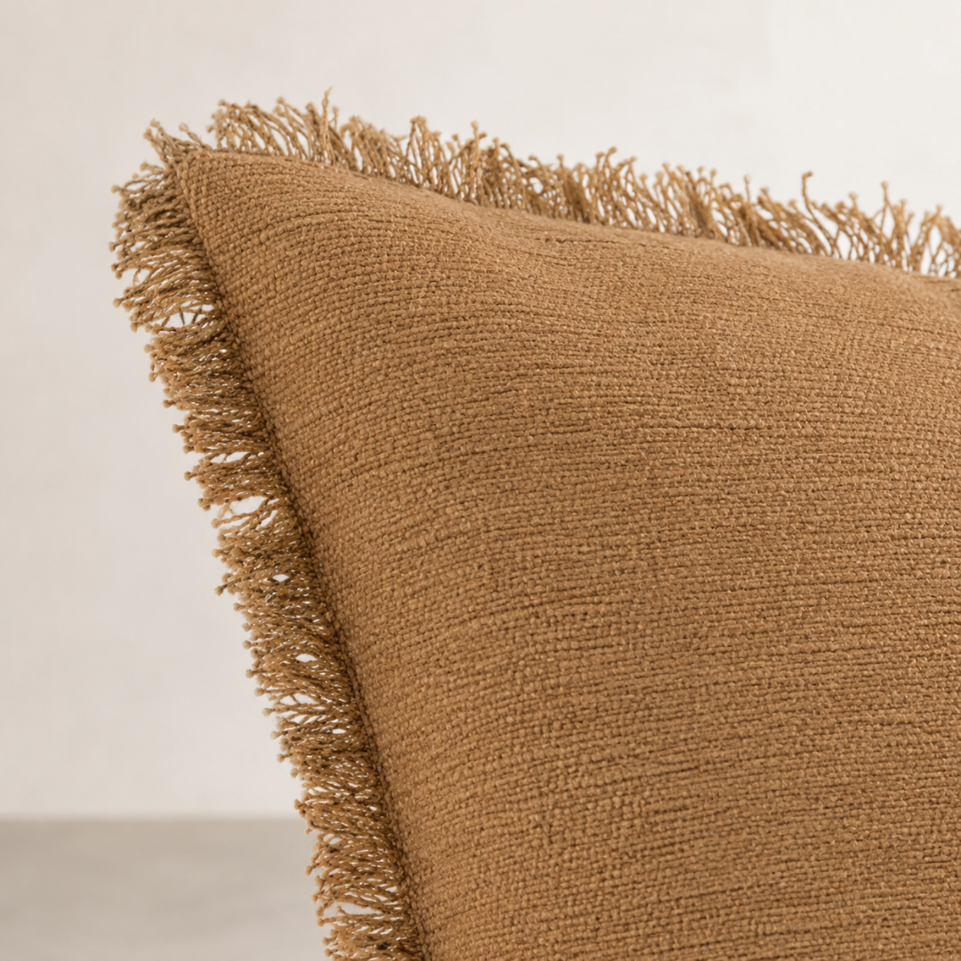 Eli Cushion - Toffee — double-sided woven cotton in a deep toffee tone
