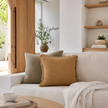 Eli Cushion - Toffee — raw fringe running the full perimeter