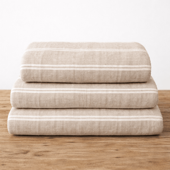 Handloomed Linen Cloth – Natural and White Stripe | Coastalis Living + Design