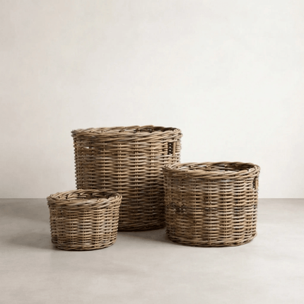 Kubu Rattan Round Baskets — Set of 3 | Coastalis Living + Design
